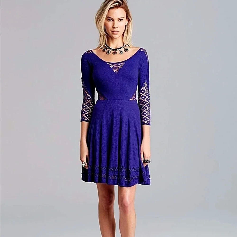 FREE PEOPLE To The Point Blue Dress Sz XS